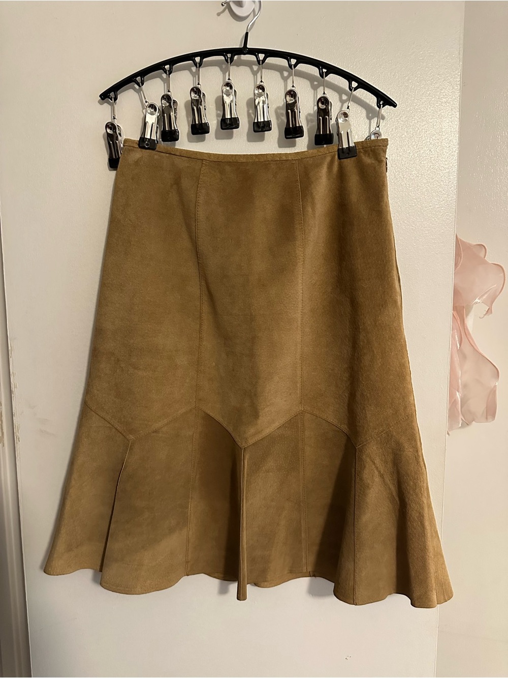 Vintage Alfani Petite 2P Genuine Suede Leather Brown Flare Skirt 90s Y2K